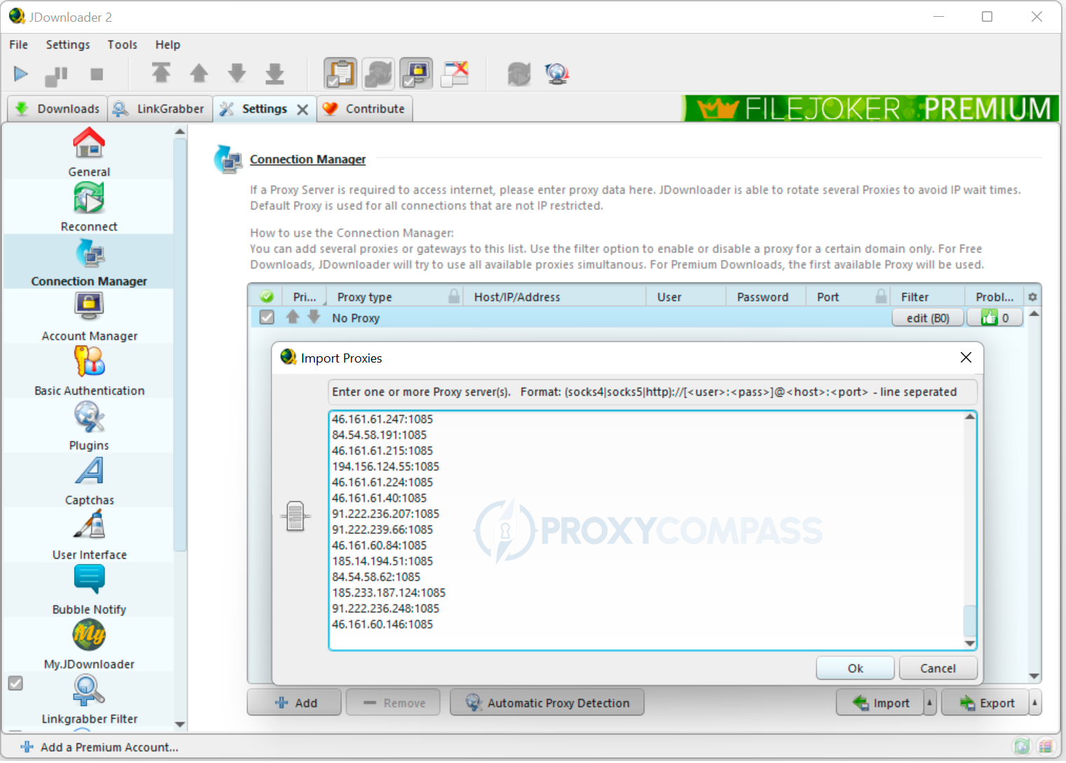 JDownloader로 프록시 목록 가져오기