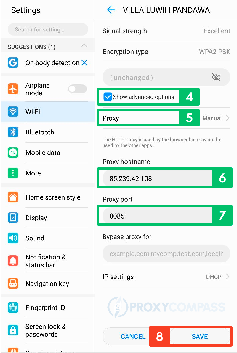 définir un proxy sur le wifi Android