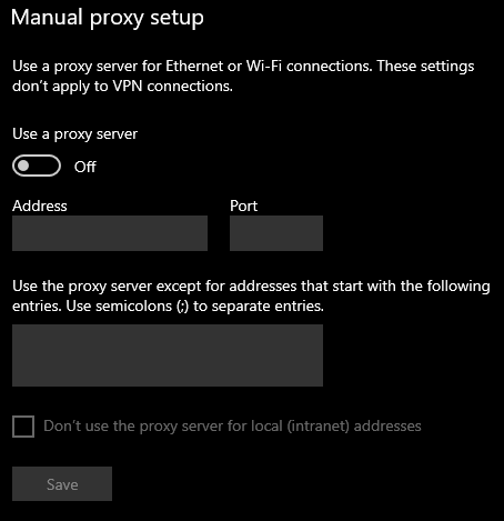 Bagian Pengaturan Proksi Manual Windows