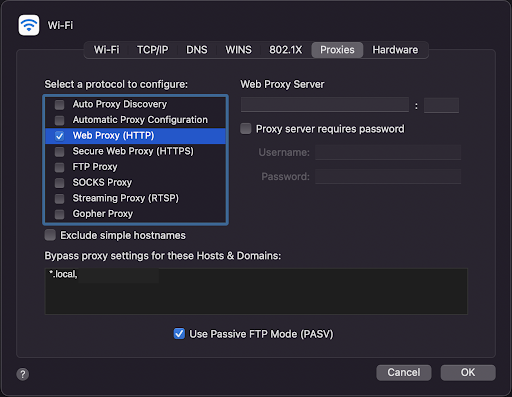 Tab Proksi di MacOS