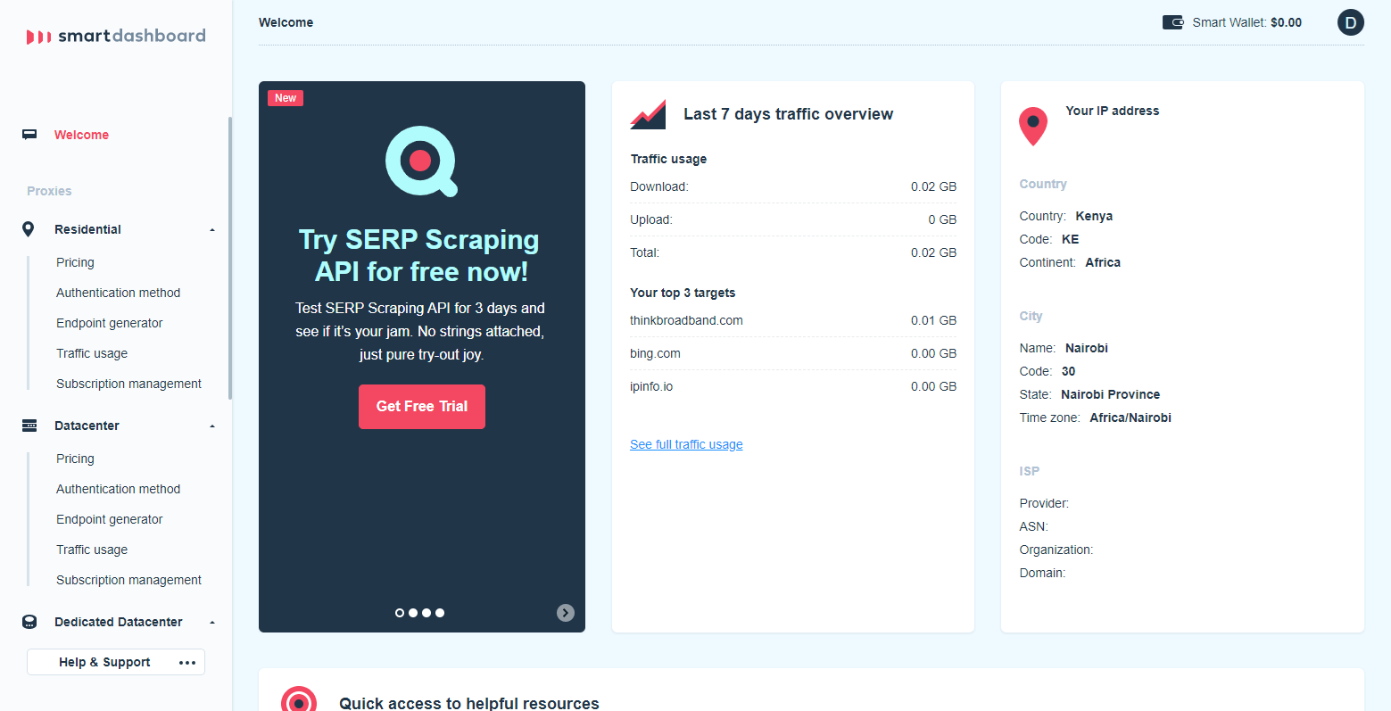 SmartProxy's User Panel