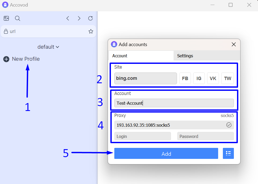 definir proxy no accovod