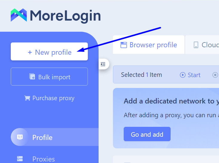 MORELOGIN Создать новый профиль