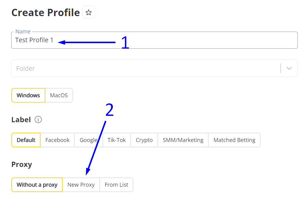Membuat Profil dengan Proxy Baru