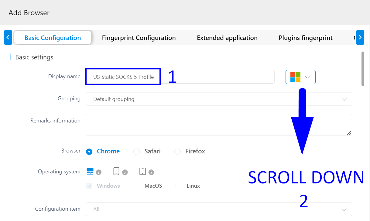 MuLogin أدخل اسم المتصفح
