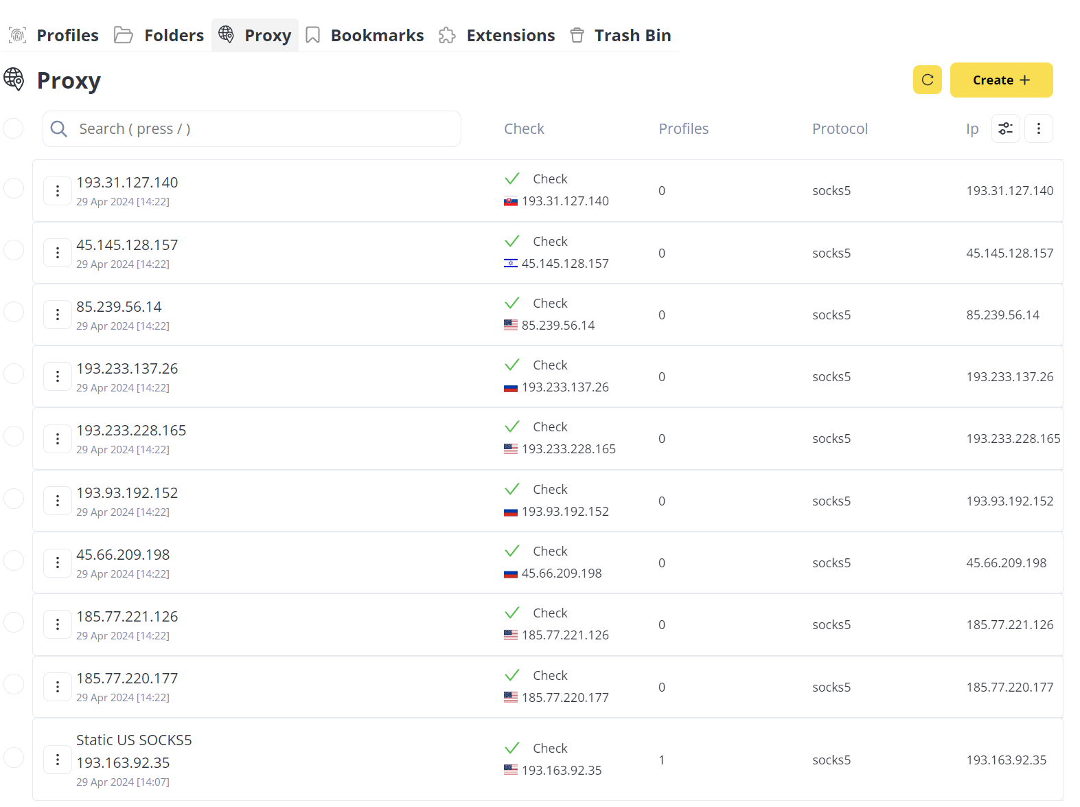 Hasil import proxy ke Antik Browser