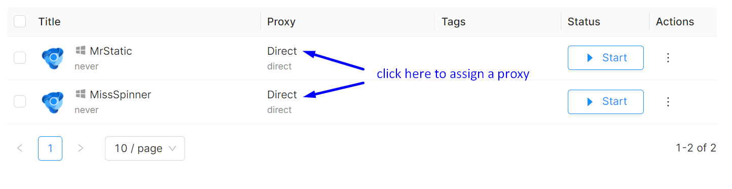 Octobrowser weist einem Profil einen Proxy zu