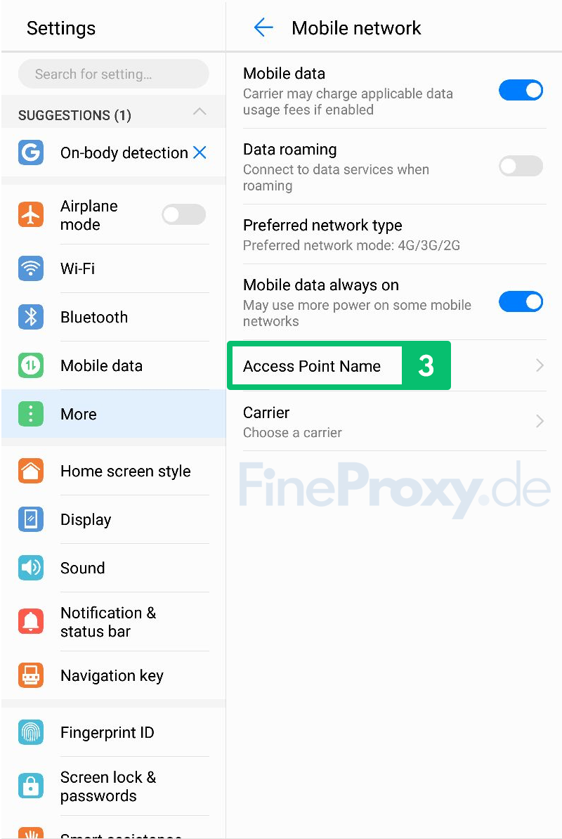 Proxy auf Android Mobile 2 festlegen