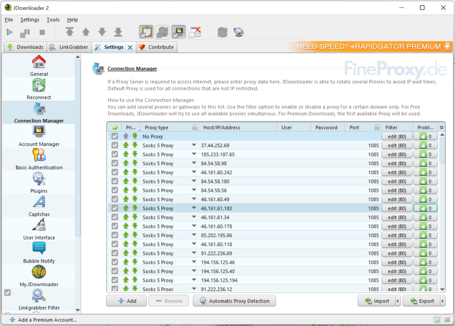 Setting Up and Using Proxy Servers in JDownloader 2