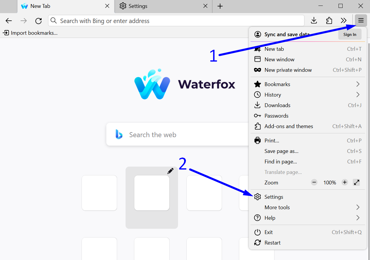 Switch to Waterfox’s Settings