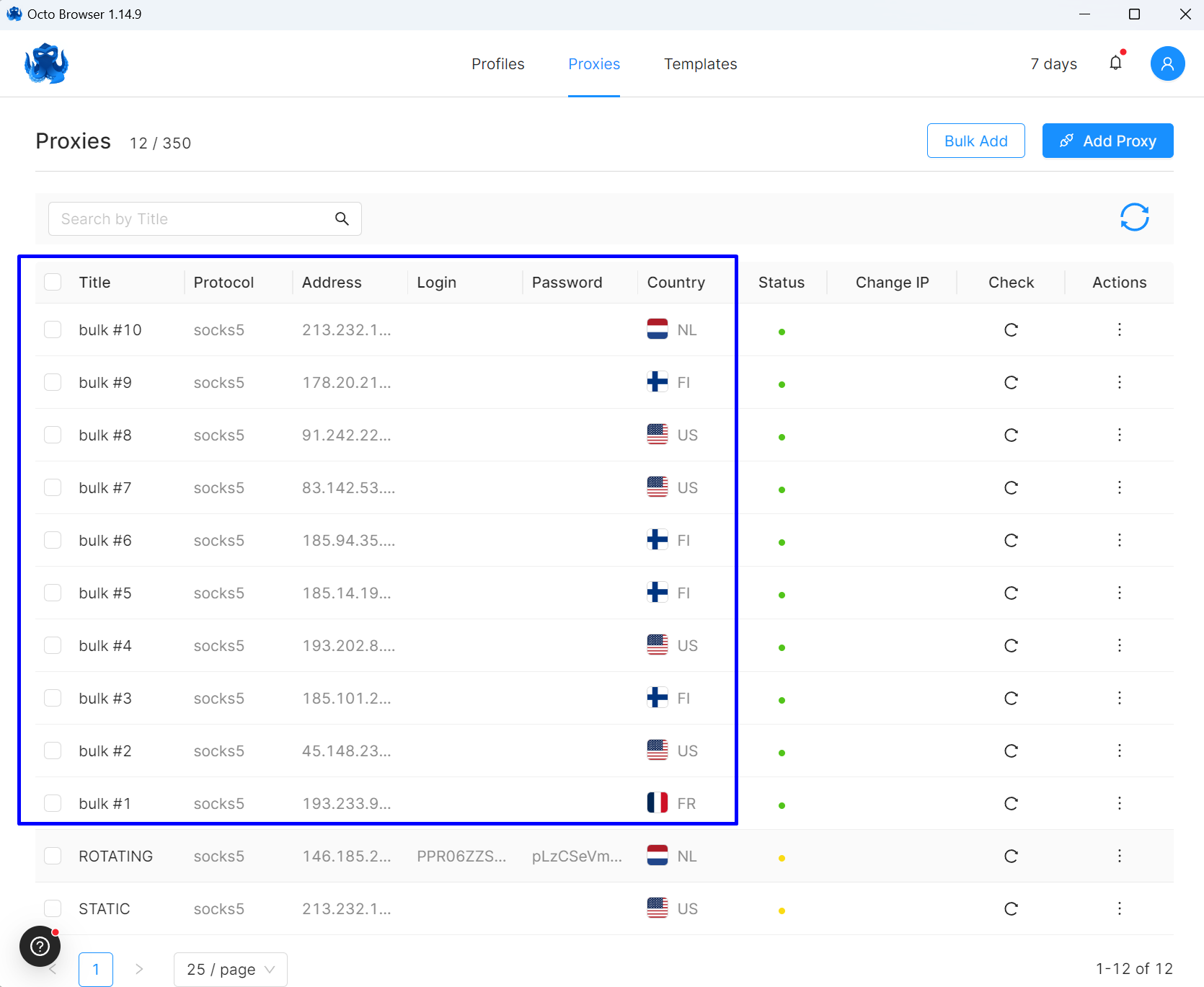 octobrowser bulk proxies added