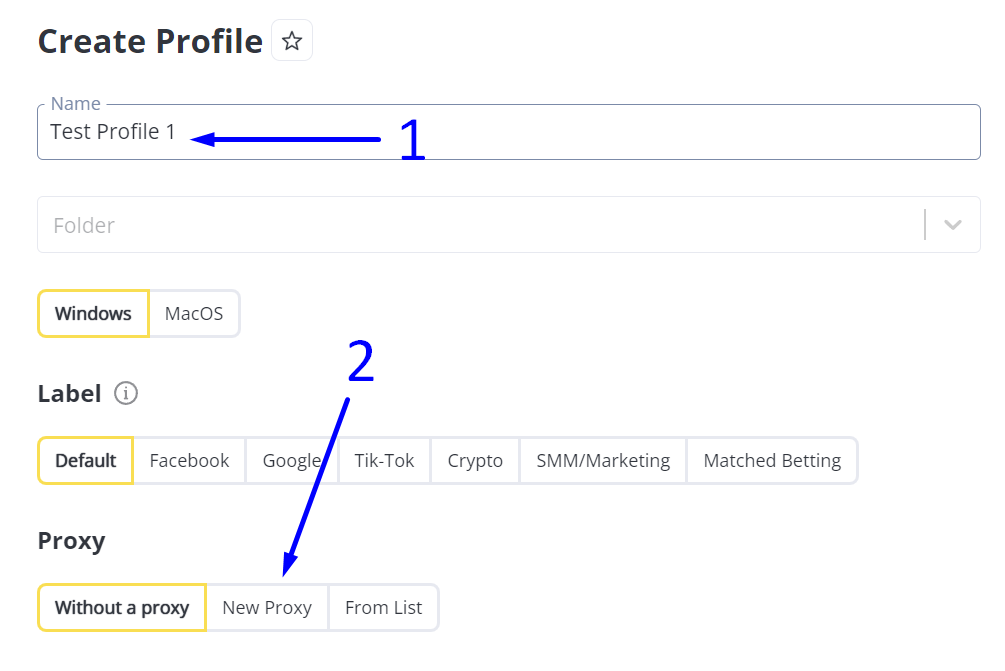 Creating a Profile with a New Proxy