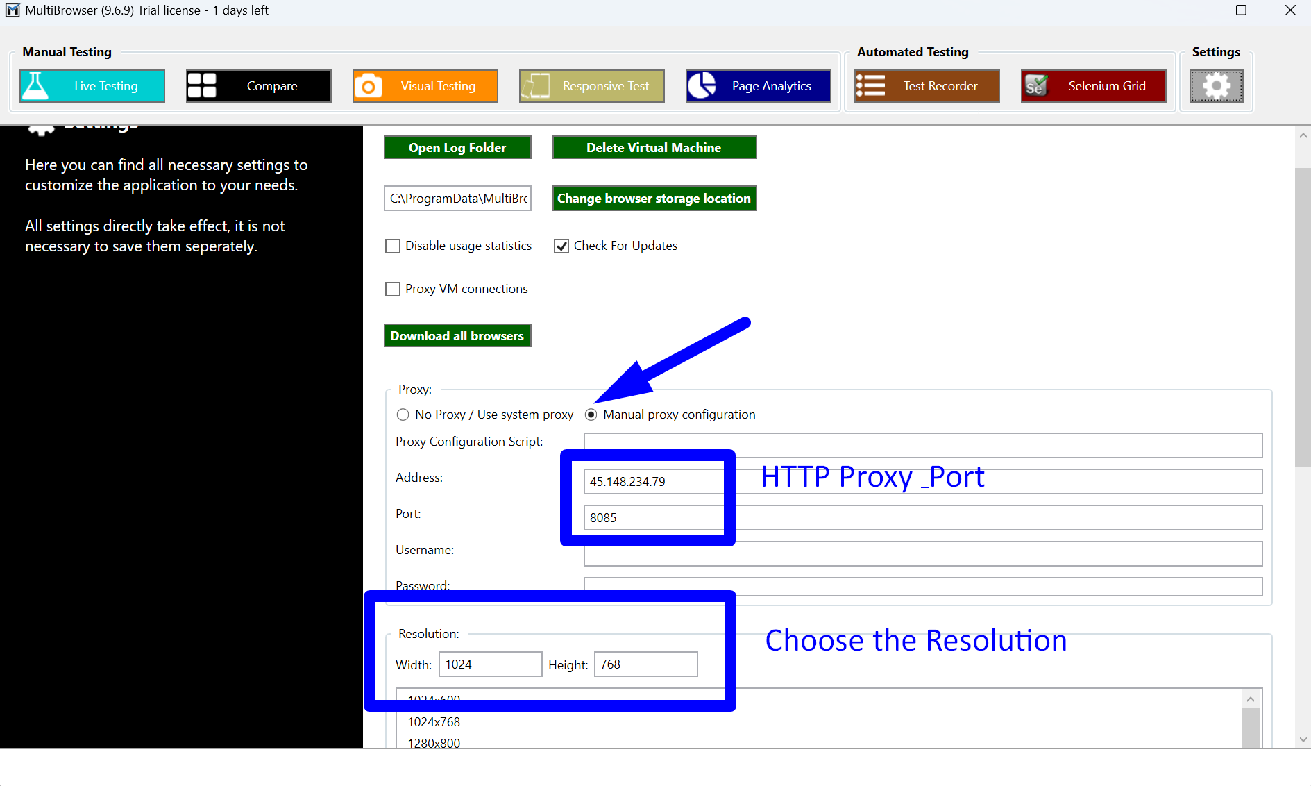 multinavegador ingresa detalles y resolución del proxy