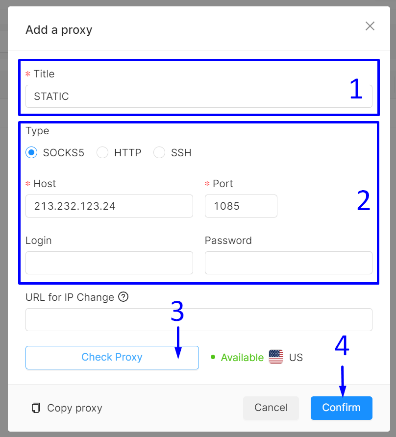 Details zum statischen Proxy von Octobrowser