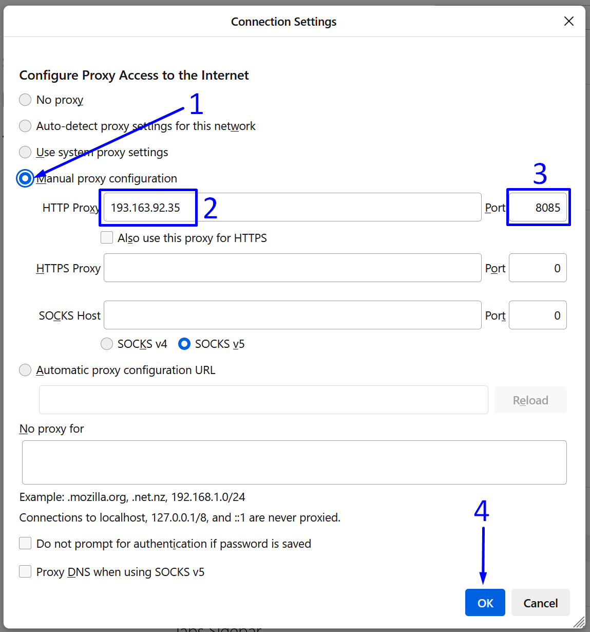 thiết lập proxy http trong Waterfox