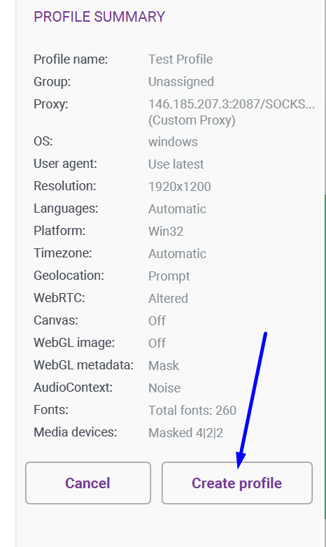 incognition Proxy-Details speichern