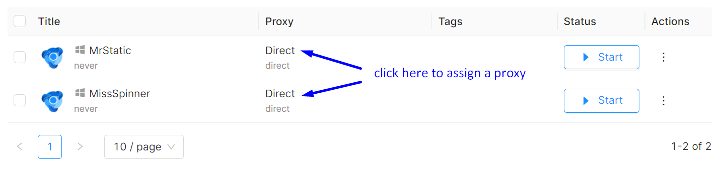 Octobrowser assegna un proxy a un profilo