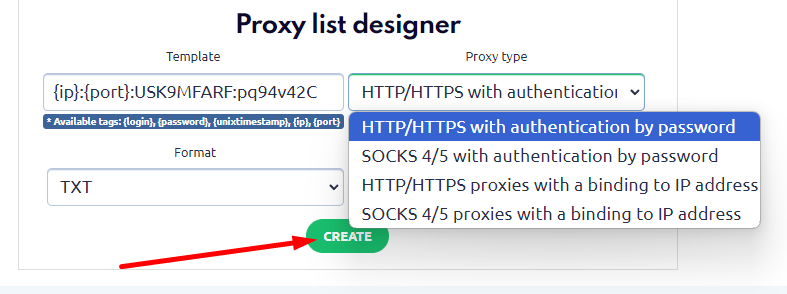 generate a proxy list in needed format